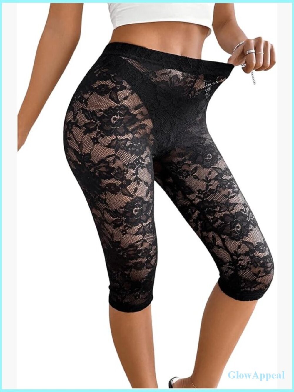 Floral Lace Capri Leggings Sheer Mesh Skinny Sexy See Through Elastic High Waist